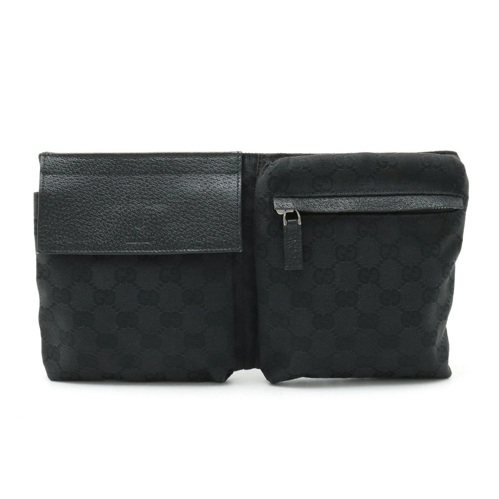 Gucci GG Canvas Body Belt Bag Waist Hip Leather Black
